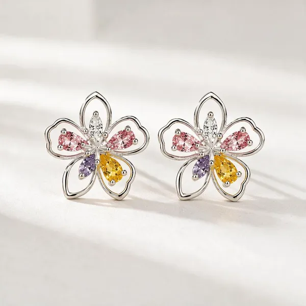 Silver_Tone_Multicolour_Floral_Stud_Earrings_For_Women