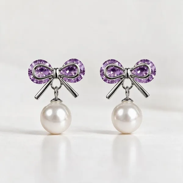 Purple_Crystal_Bow_Pearl_Drop_Earrings_For_Women