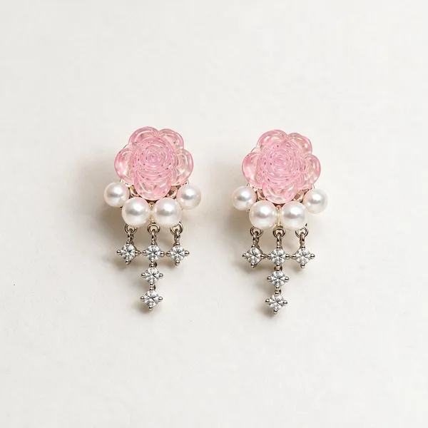 Pink_Pearl_Floral_Drop_Earrings_For_Women
