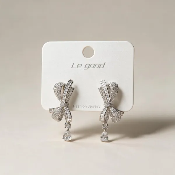 Silver_Tone_Bow_Drop_Earrings_For_Women