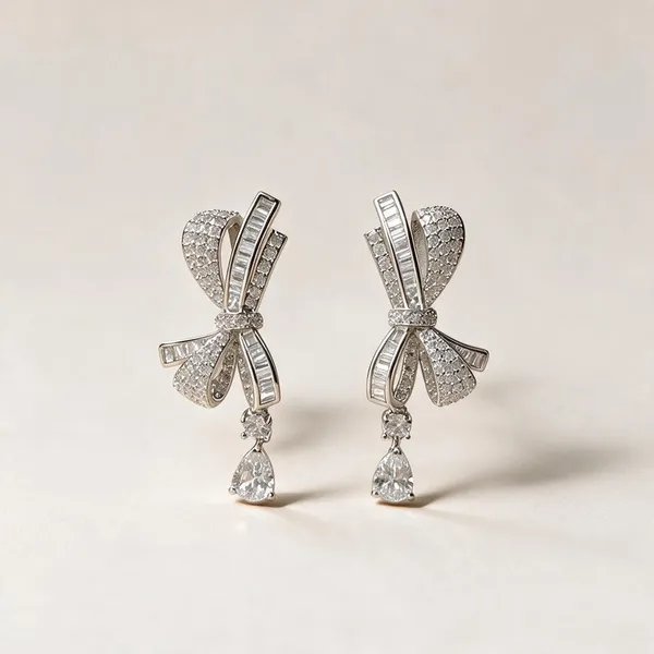Silver_Tone_Bow_Drop_Earrings_For_Women