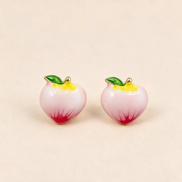 Pink_Peach_Fruit_Stud_Earrings_For_Women