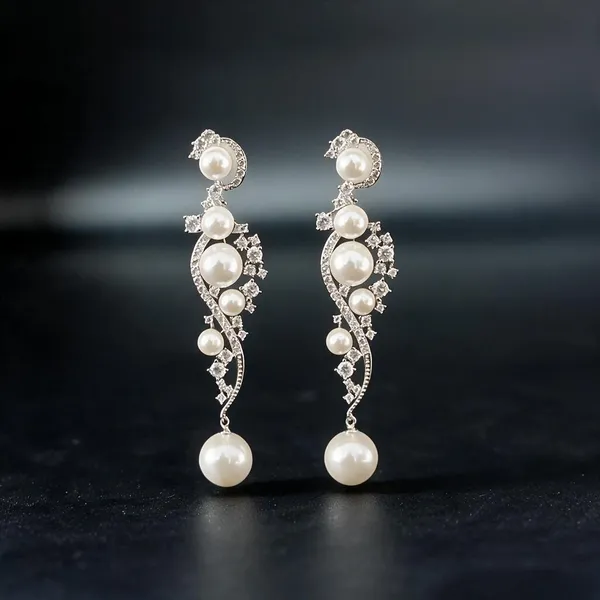 Silver_Tone_Pearl_Embellished_Drop_Earrings_For_Women