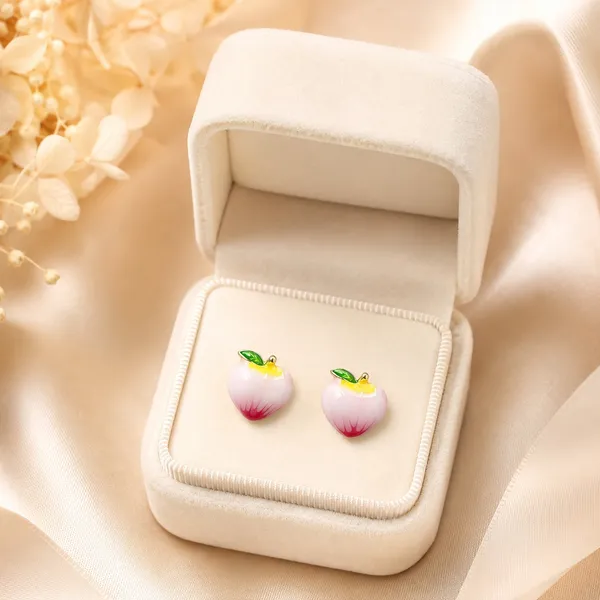 Pink_Peach_Fruit_Stud_Earrings_For_Women