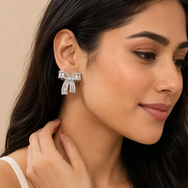 Silver_Tone_Bow_Stud_Earrings_For_Women