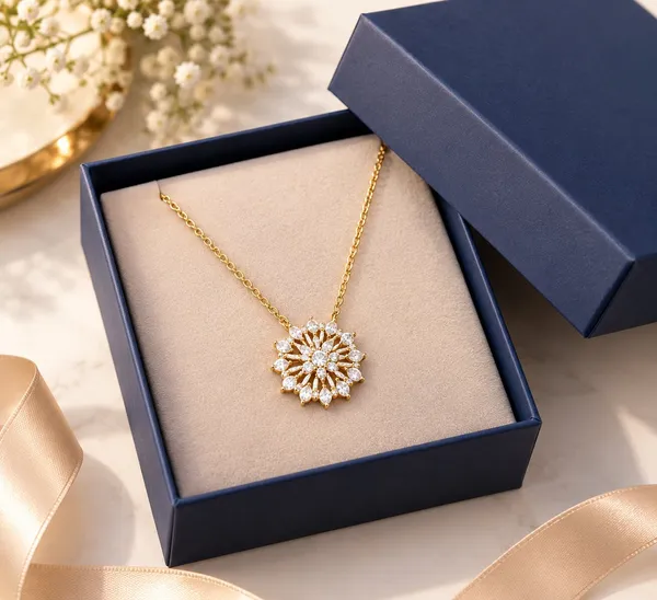 Elegant_Gold-Tone_Floral_CZ_Pendant_Necklace