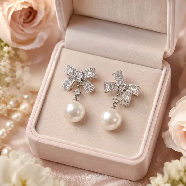 Silver_Bow_Pearl_Drop_Earrings_For_Women