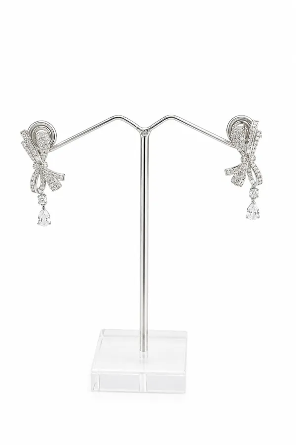 Silver_Tone_Bow_Drop_Earrings_For_Women