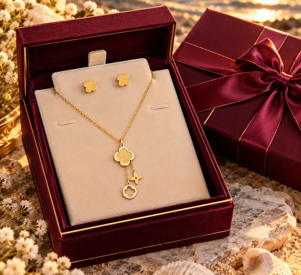 Golden_Clover_Charm_Necklace_&_Earring_Set