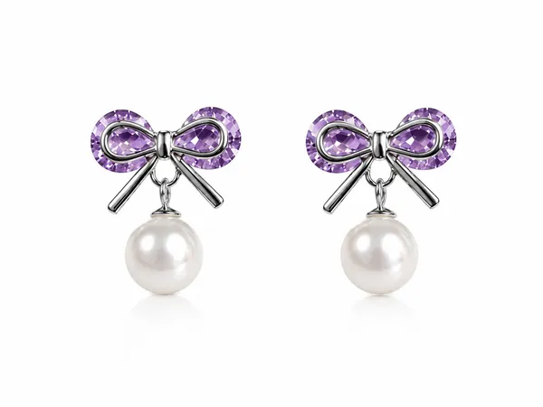 Purple_Crystal_Bow_Pearl_Drop_Earrings_For_Women