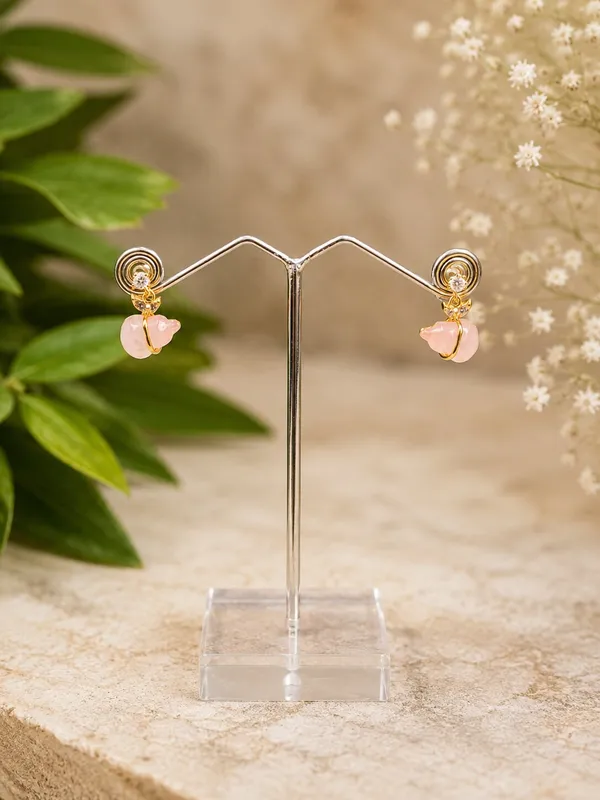 Gold_Tone_Pink_Floral_Drop_Earrings_For_Women