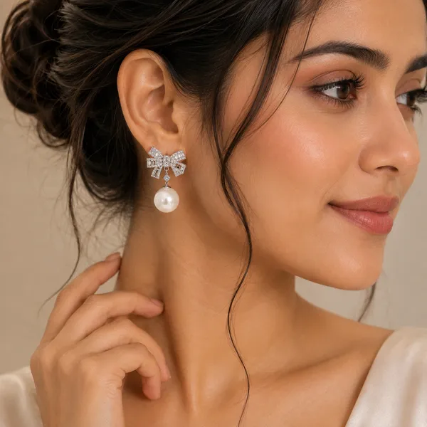 Silver_Bow_Pearl_Drop_Earrings_For_Women