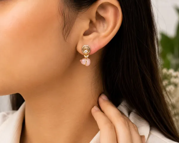 Gold_Tone_Pink_Floral_Drop_Earrings_For_Women