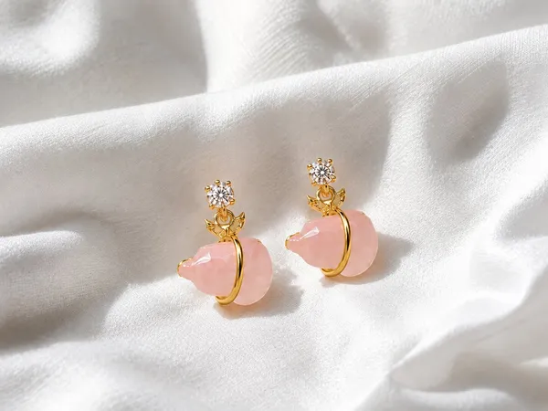 Gold_Tone_Pink_Floral_Drop_Earrings_For_Women
