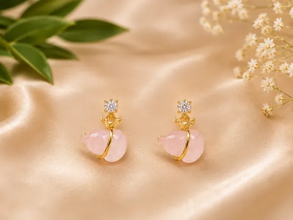 Gold_Tone_Pink_Floral_Drop_Earrings_For_Women