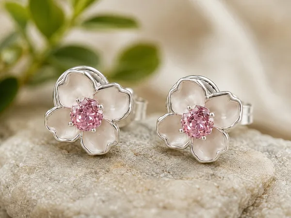Silver_Tone_Floral_Stud_Earrings_With_Pink_Center_Stones