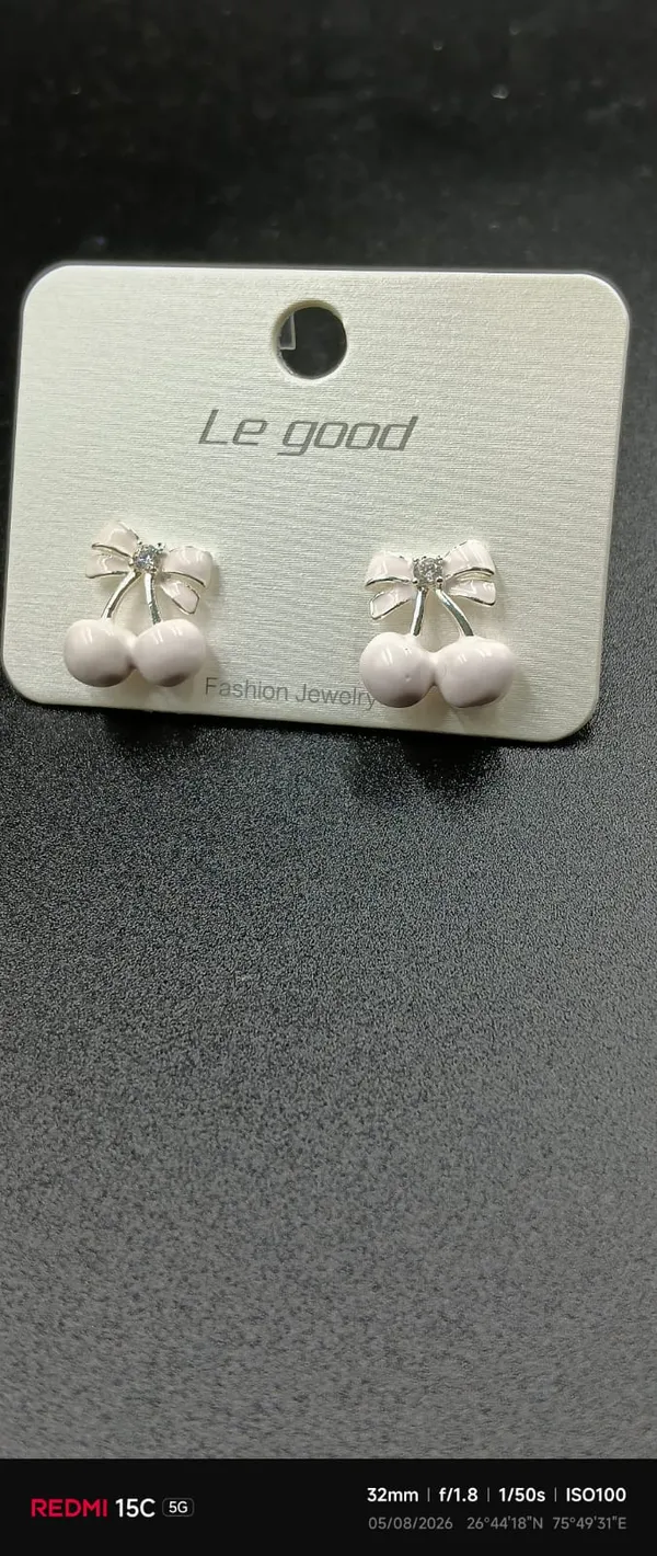 White_Cherry_Bow_Stud_Earrings_For_Women