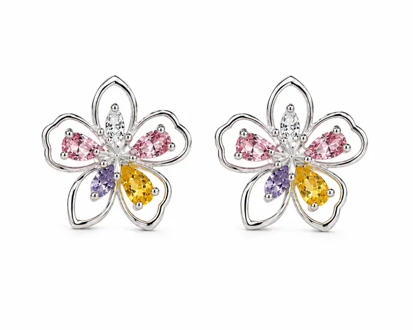 Silver_Tone_Multicolour_Floral_Stud_Earrings_For_Women