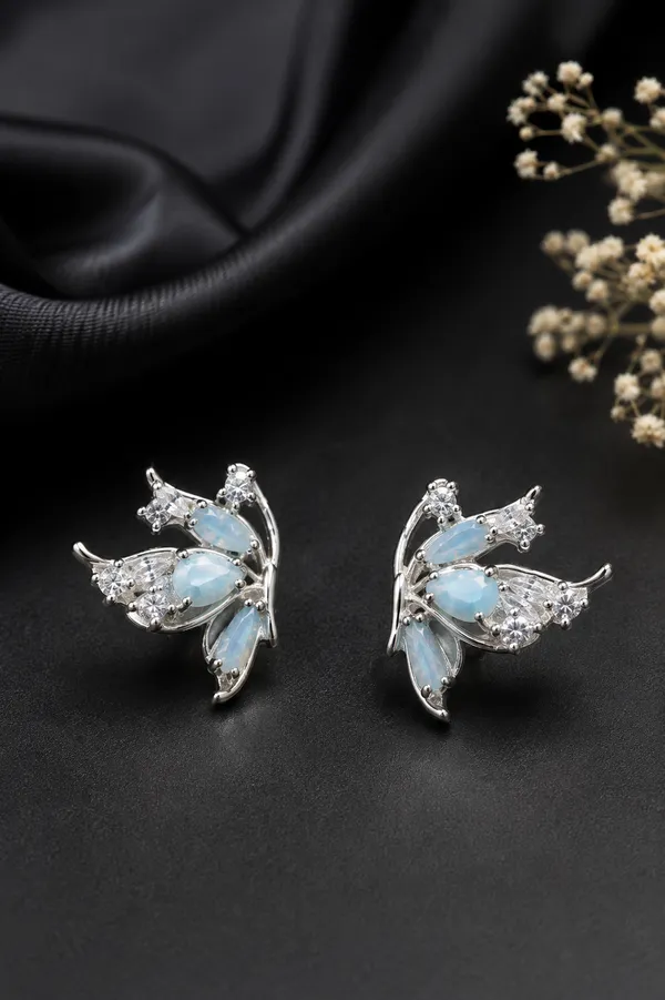 Silver_Tone_Floral_Stud_Earrings_For_Women
