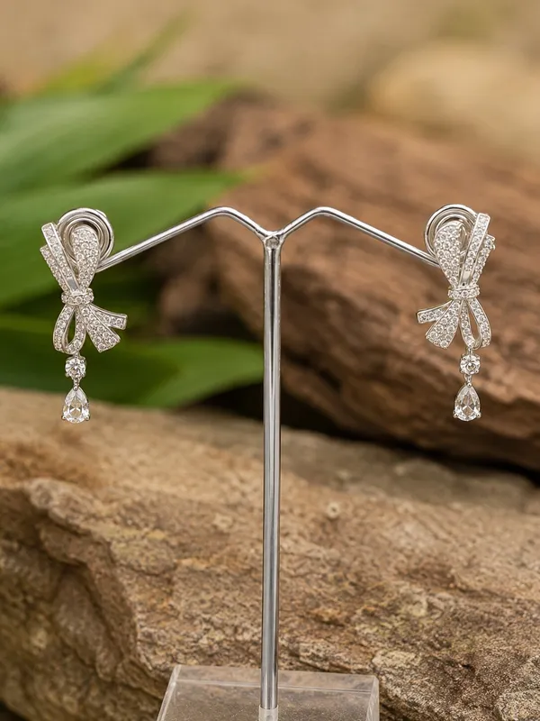 Silver_Tone_Bow_Drop_Earrings_For_Women