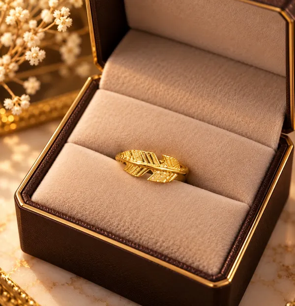 Women_Gold-Toned_Textured_Leaf_Design_Ring