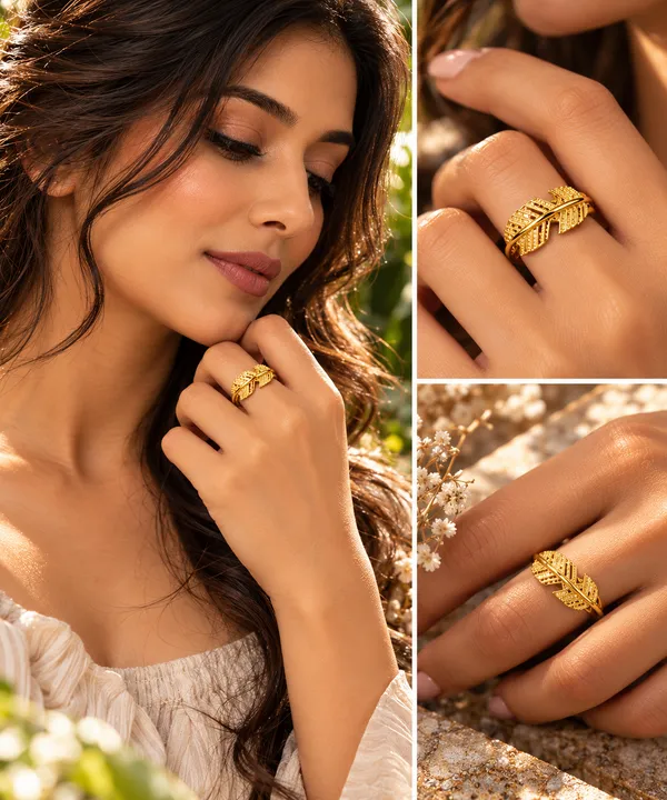 Women_Gold-Toned_Textured_Leaf_Design_Ring