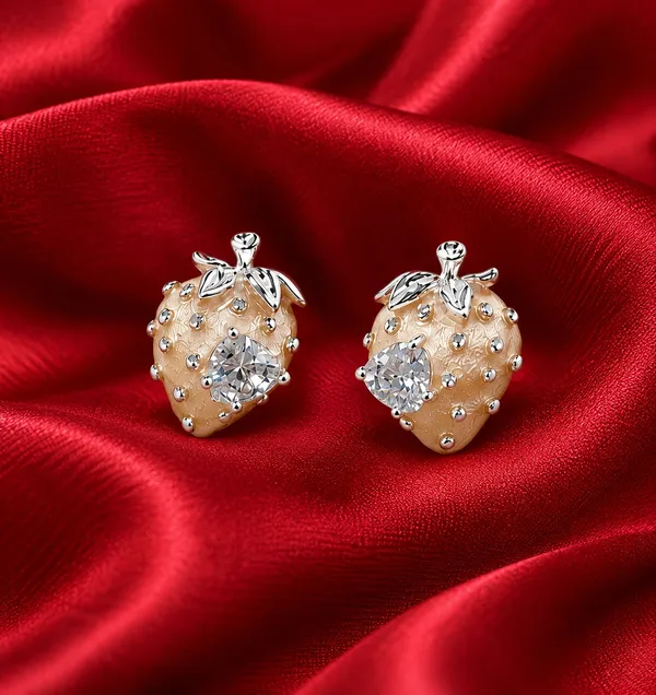 Gold_Tone_Strawberry_Stud_Earrings_For_Women