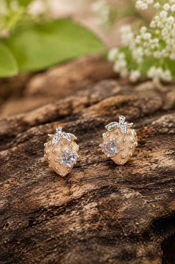 Gold_Tone_Strawberry_Stud_Earrings_For_Women