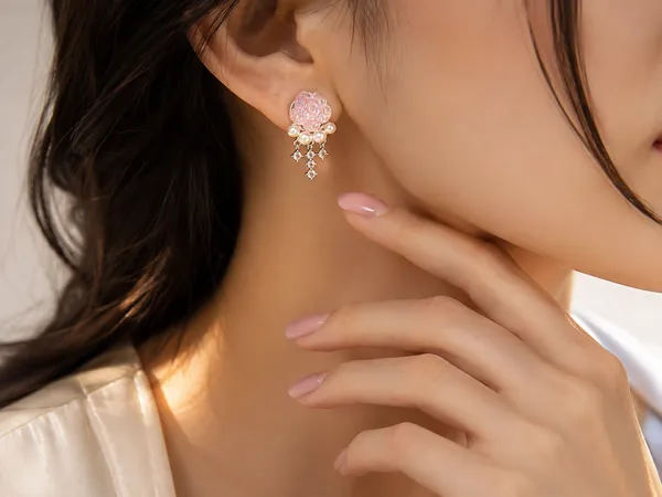 Pink_Pearl_Floral_Drop_Earrings_For_Women