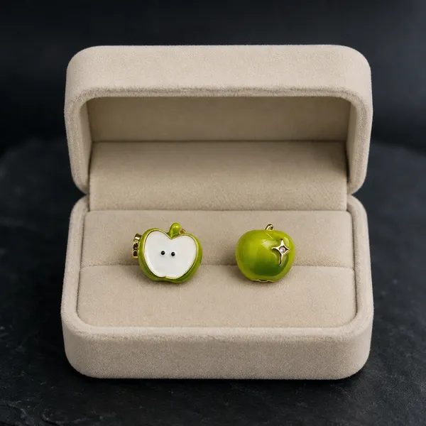 Green_Metal_Apple_Stud_Earrings_For_Women