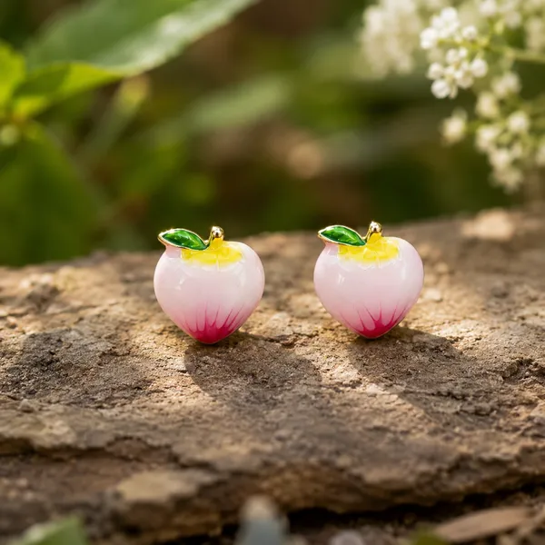 Pink_Peach_Fruit_Stud_Earrings_For_Women