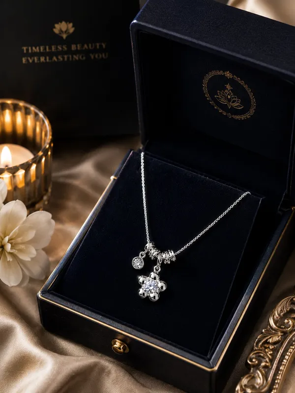 Silver_Tone_Floral_Pendant_Necklace_For_Women