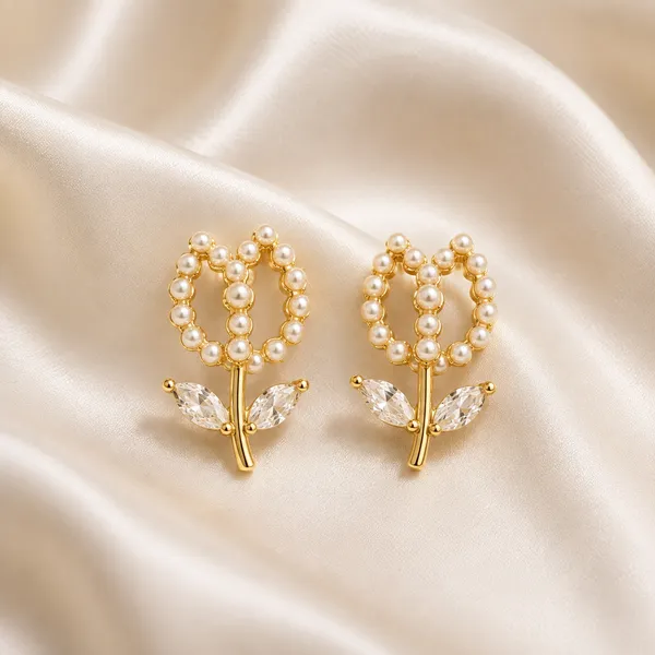 Gold_Tone_Pearl_Floral_Drop_Earrings_For_Women