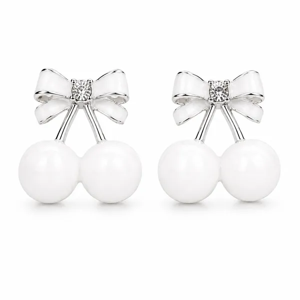 White_Cherry_Bow_Stud_Earrings_For_Women