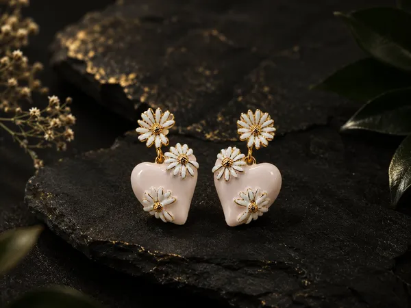 White_Enamel_Heart_Floral_Drop_Earrings_For_Women