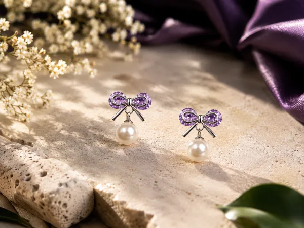 Purple_Crystal_Bow_Pearl_Drop_Earrings_For_Women