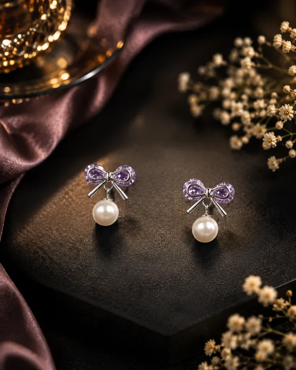 Purple_Crystal_Bow_Pearl_Drop_Earrings_For_Women