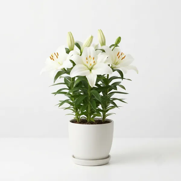 White_Lily_Flowering_Live_Plant_In_White_Planter