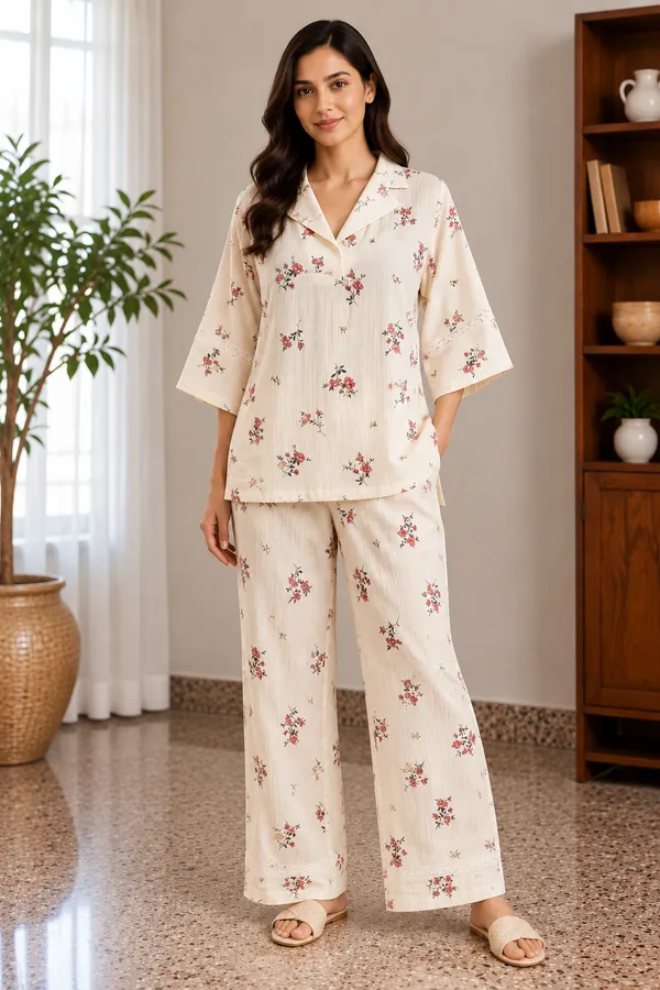 Ivory_Floral_Cotton_Lounge_Set_With_Wide_Leg_Pants