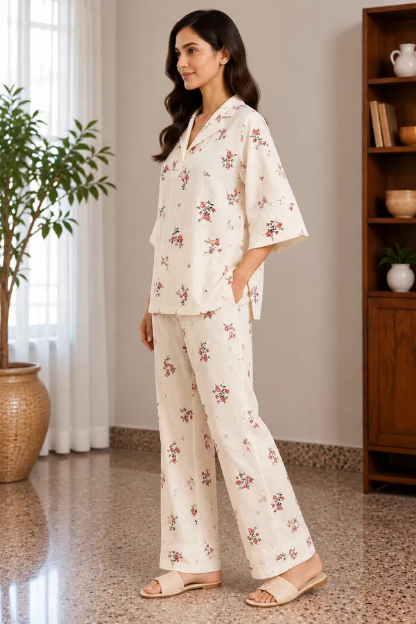 Ivory_Floral_Cotton_Lounge_Set_With_Wide_Leg_Pants