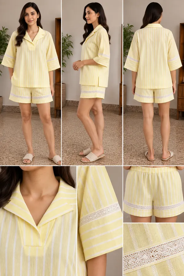 Butter_Yellow_Striped_Cotton_Lounge_Set_With_Lace_Detail