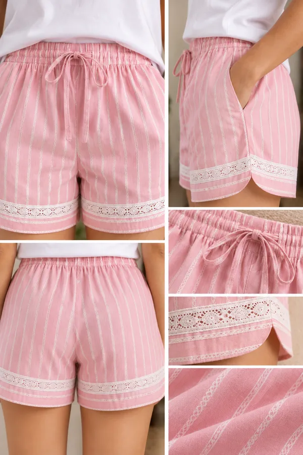 Blush_Pink_Striped_Cotton_Lounge_Shorts_With_Lace_Trim