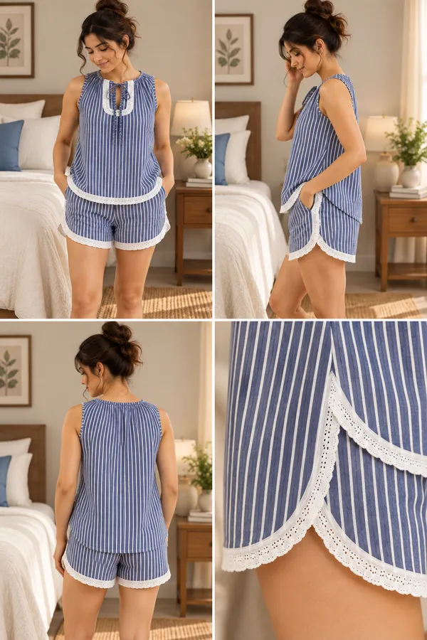 Blue_Gingham_Cotton_Lounge_Set_With_Lace_Detail