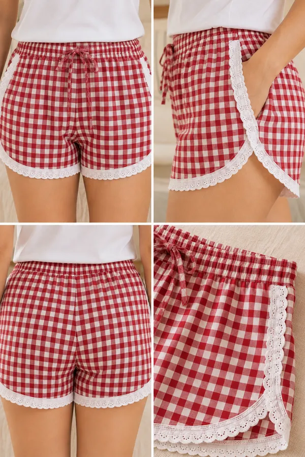 Maroon_and_ivory__Cotton_Lounge_Shorts_With_Lace_Trim