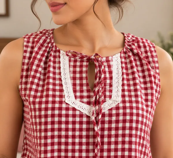 Maroon_Gingham_Cotton_Lounge_Set_With_Lace_Detail