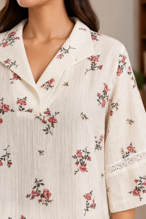 Ivory_Floral_Cotton_Lounge_Set_With_Lace_Detail