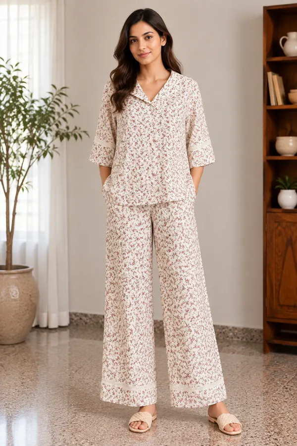 Ivory_Floral_Cotton_Lounge_Set_With_Wide_Leg_Pants
