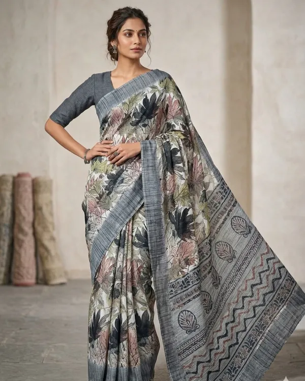 Grey_Floral_Printed_Saree_For_Women