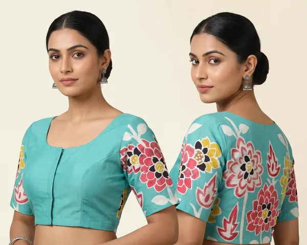 Turquoise_Floral_Print_Short_Sleeve_Blouse_for_Women