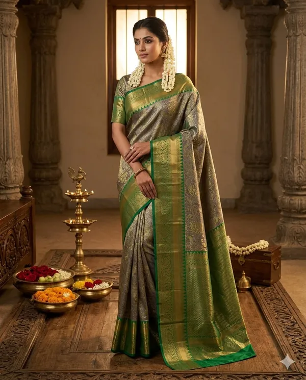 Olive_Green_Woven_Traditional_Saree_For_Women